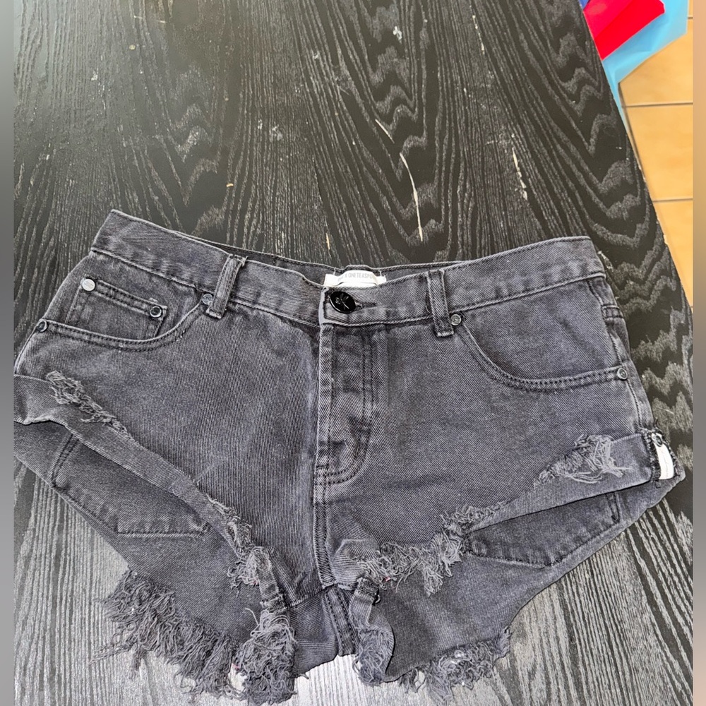 One Teaspoon Black Jean Shorts Distressed Frayed Hem